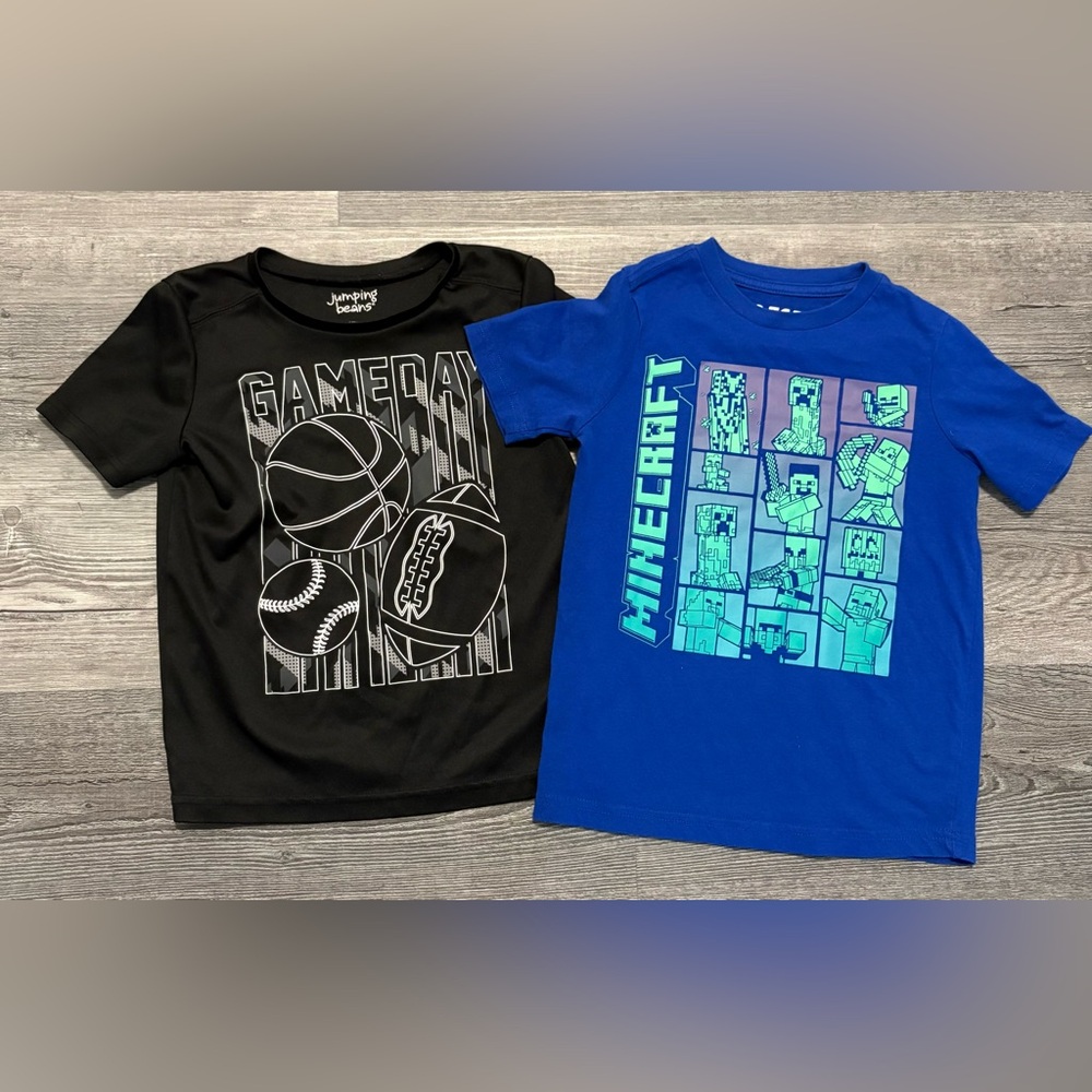 Minecraft Blue Graphic Tee & Athletic Sports Kids Shirt. Size 4/5